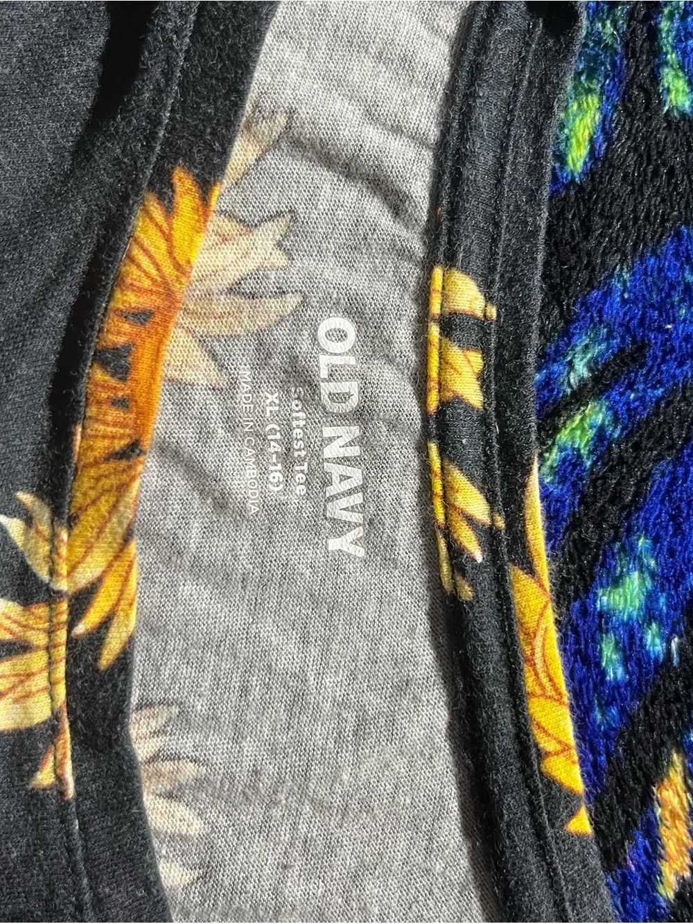 Old Navy Black Sunflower Tee with Yellow Floral Accents